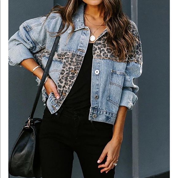 RESTOCKED ~ CONTRAST LEOPARD PRINT DENIM JACKET - Picture 2 of 10